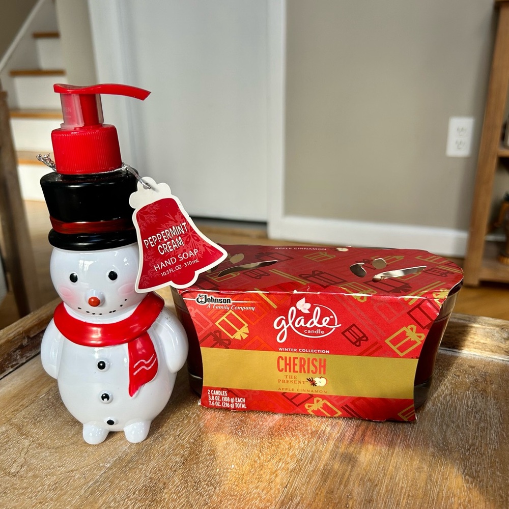 Plastic Kid-Friendly Snowman Hand Soap and Glade Winter Collections 2 Candle Set